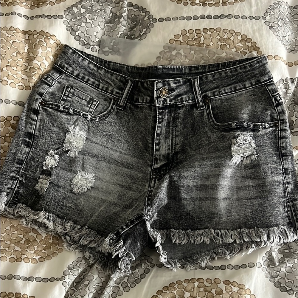 NEW Black Distressed Jean Shorts with Frayed Hem